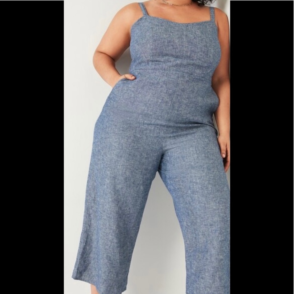 NWT 3X Sleeveless Linen-Blend Plus-Size Jumpsuit
